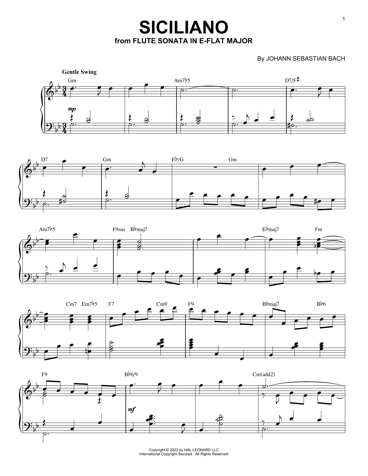 Produktgalerie: Seite 1 von 1 Siciliano [Jazz version] (arr. Brent Edstrom), Johann Sebastian Bach, Klavier