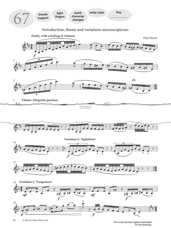 Product gallery: Page 1 of 1 Study No.67 'Introduction, Theme and variations microscopicoso' (from 'More Graded Studies For Clarinet Book Two'), Paul Harris