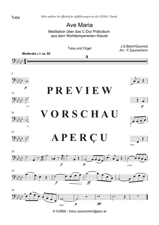 Product picture to: Ave Maria (Tuba Solo + Orgel-Playback) Johann Sebastian Bach,/Charles Gounod