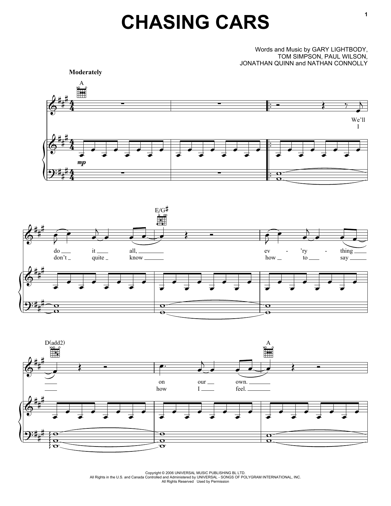 Produktgalerie: Seite 1 von 1 Chasing Cars, Snow Patrol, Gesang, Gitarre, Klavier