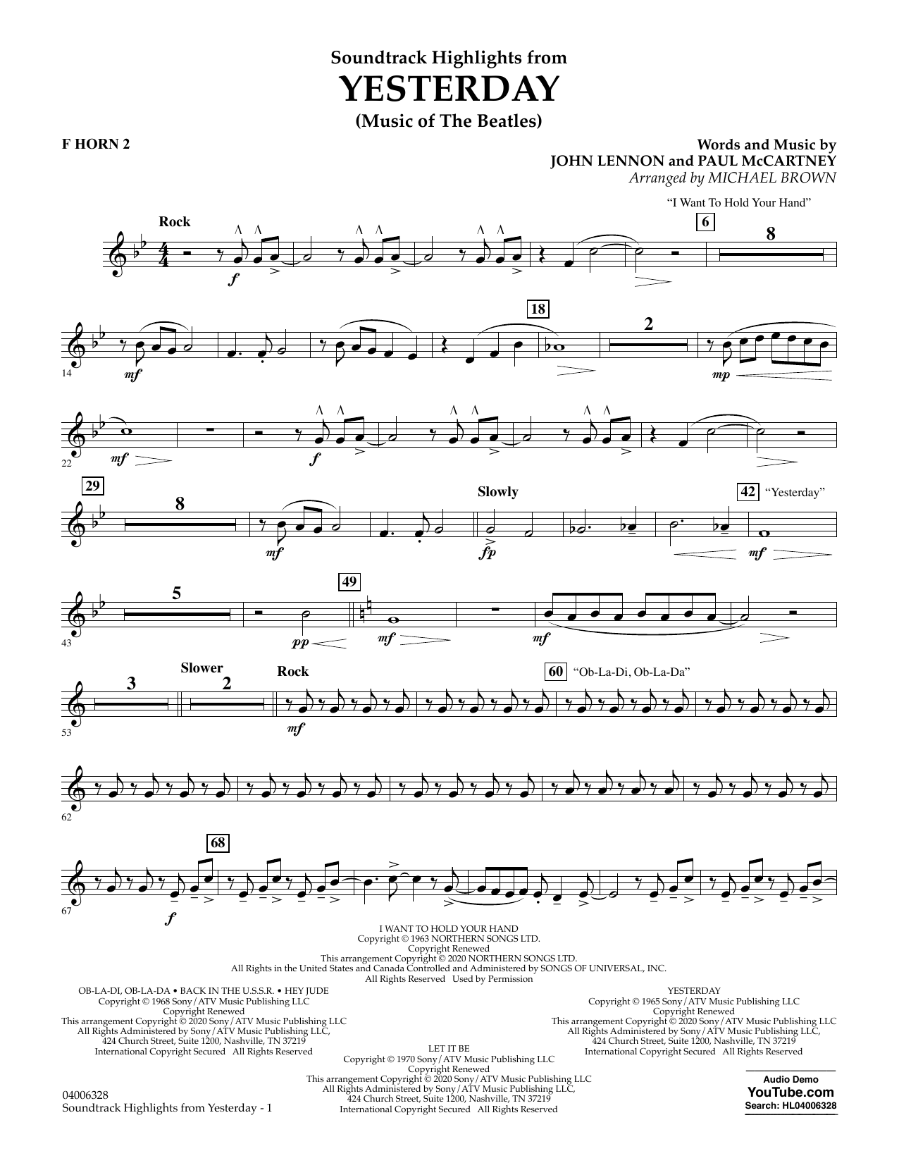 Produktgalerie: Seite 1 von 1 Highlights from Yesterday (Music Of The Beatles) (arr. Michael Brown) - F Horn 2, The Beatles, Ensemble