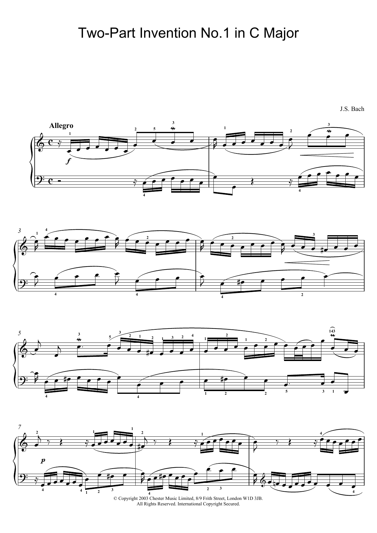 Produktgalerie: Seite 1 von 1 Two-Part Invention No. 1 in C Major, Johann Sebastian Bach, Klavier
