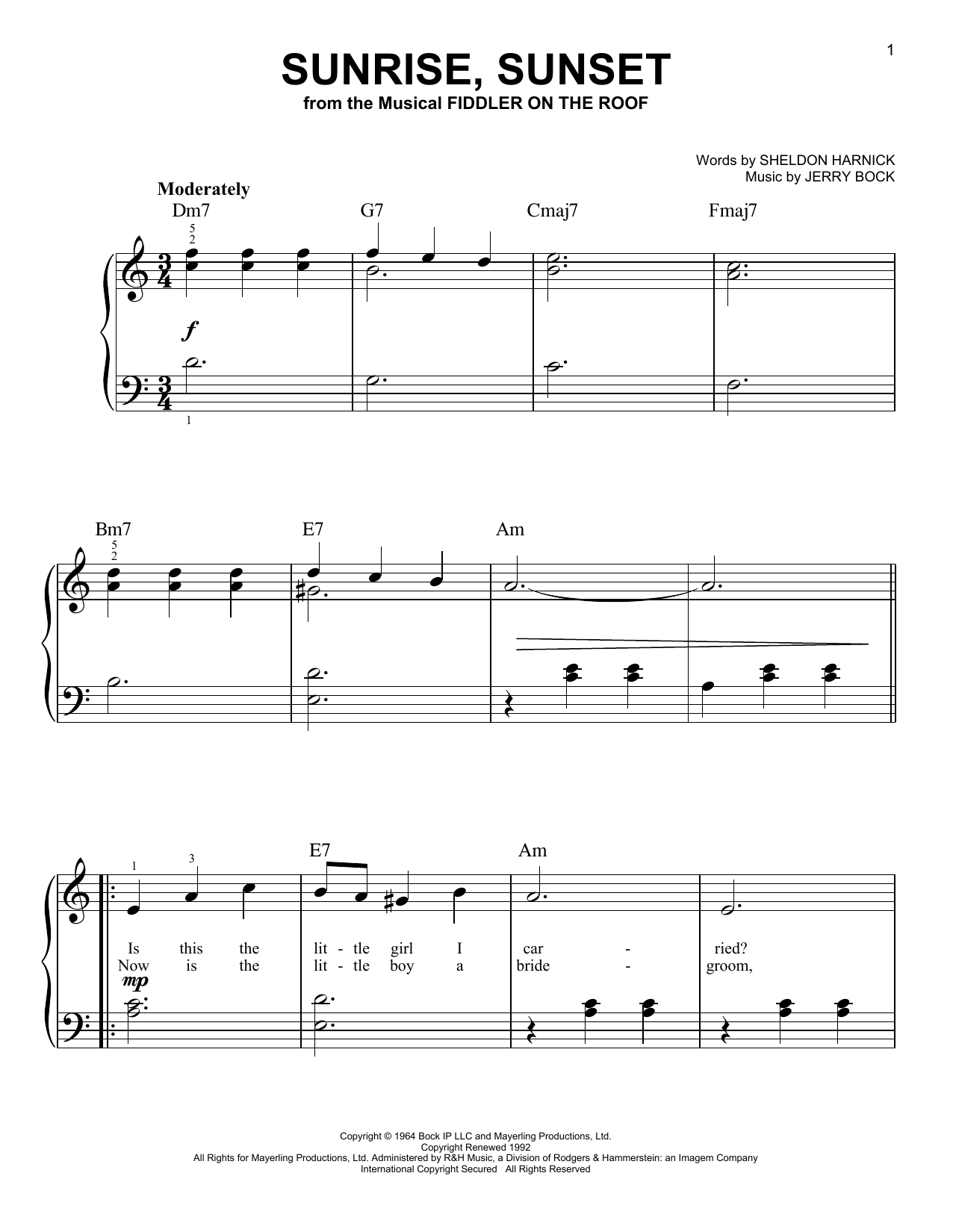 Produktgalerie: Seite 1 von 1 Sunrise, Sunset, Jerry Bock, Klavier