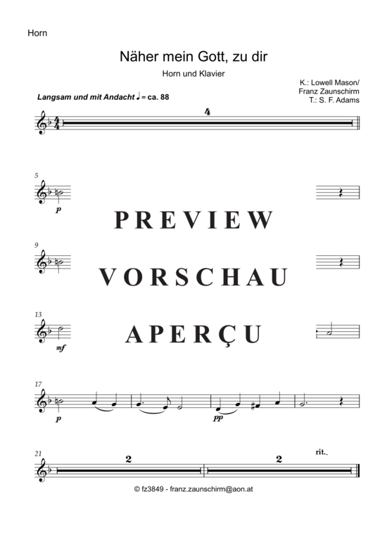 Product picture to: Näher mein Gott zu dir (Horn Solo + Klavier-Playback) Lowell Mason (Franz Zaunschirm)