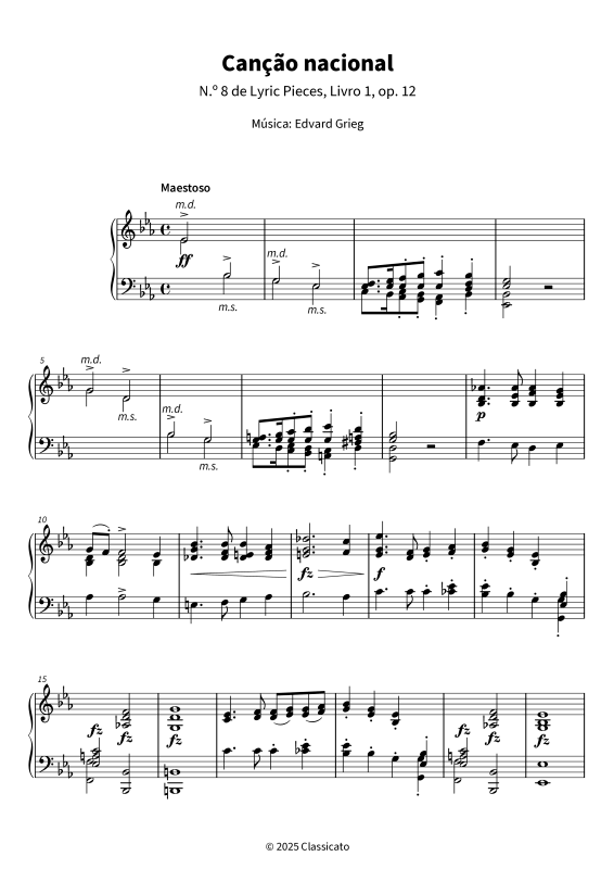 Product gallery: Page 1 of 6 Canção nacional - N.º 8 de Lyric Pieces, Livro 1, op. 12, , Piano Solo