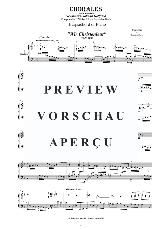 Produktgalerie: Seite 4 von 11 9 Choräle Neumeister BWV 1090 - 1098, , Cembalo/Klavier Solo
