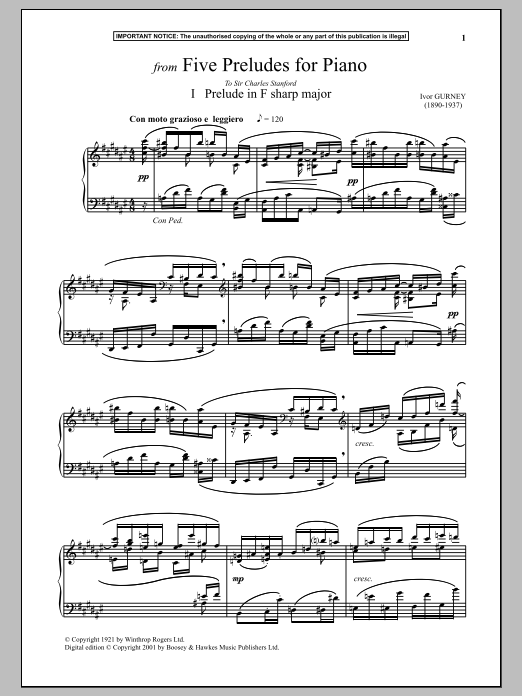 Product gallery: Page 1 of 1 Five Preludes For Piano, I. Prelude In F-Sharp Major, Ivor Gurney