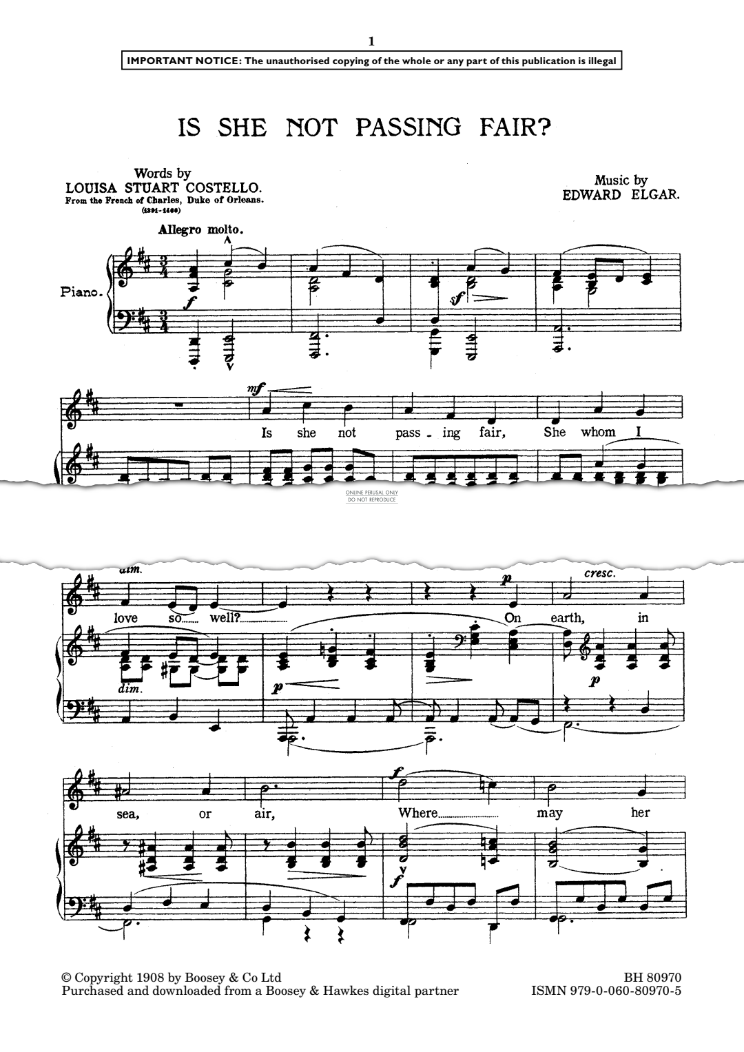 Produktgalerie: Seite 1 von 1 Is she not Passing Fair?, Edward Elgar, Gesang, Klavier