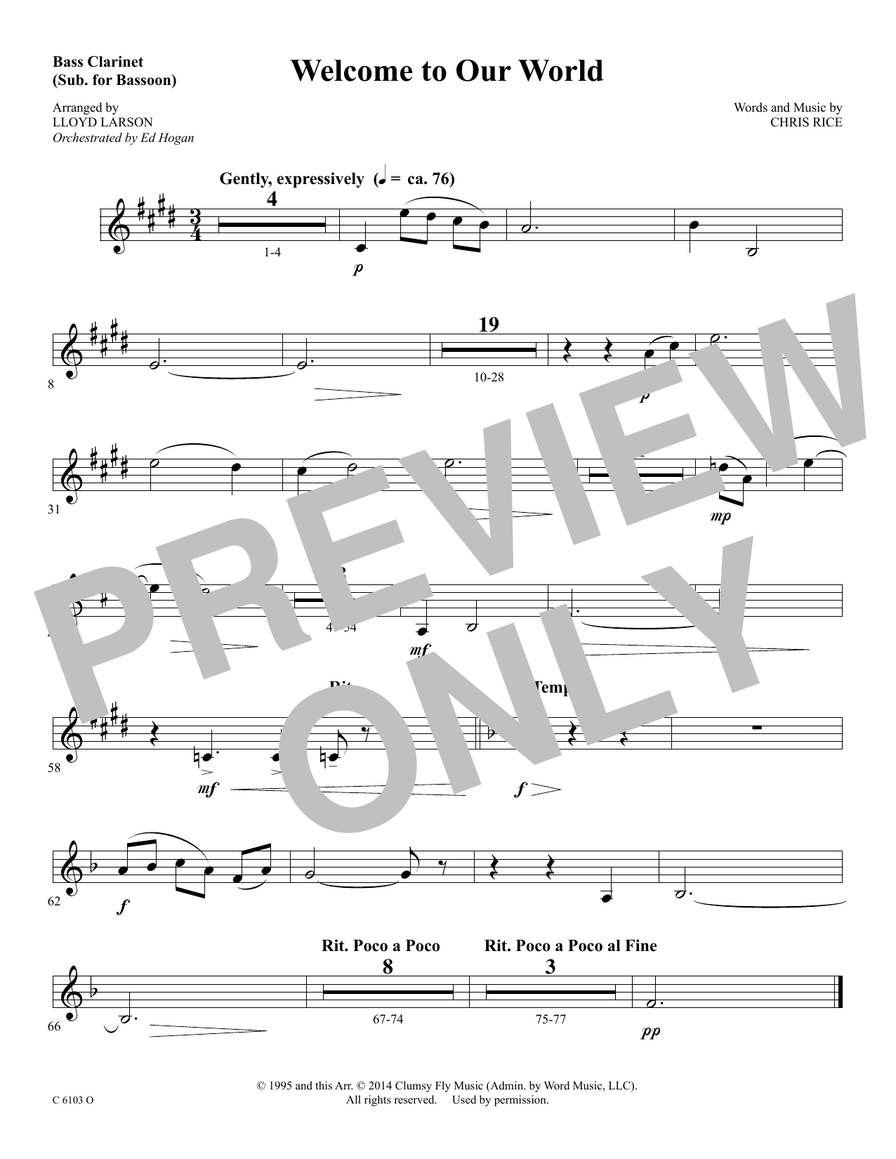 Product picture to: Welcome to Our World - Bass Clarinet