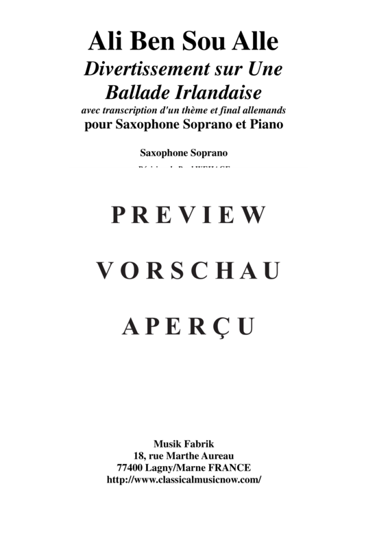 Product gallery: Page 14 of 18 Divertissement sur Une Ballade Irlandaise , , (soprano saxophone + piano)