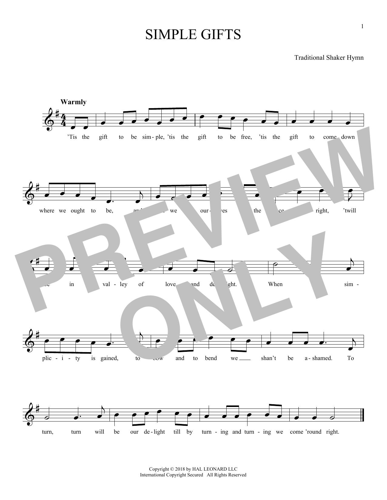 Product gallery: Page 1 of 1 Simple Gifts, Traditional Shaker Hymn