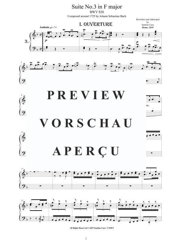 Produktgalerie: Seite 2 von 8 Piano Suite No.3 in F-Dur BWV 820 - Complete Piano Version, , Klavier Solo