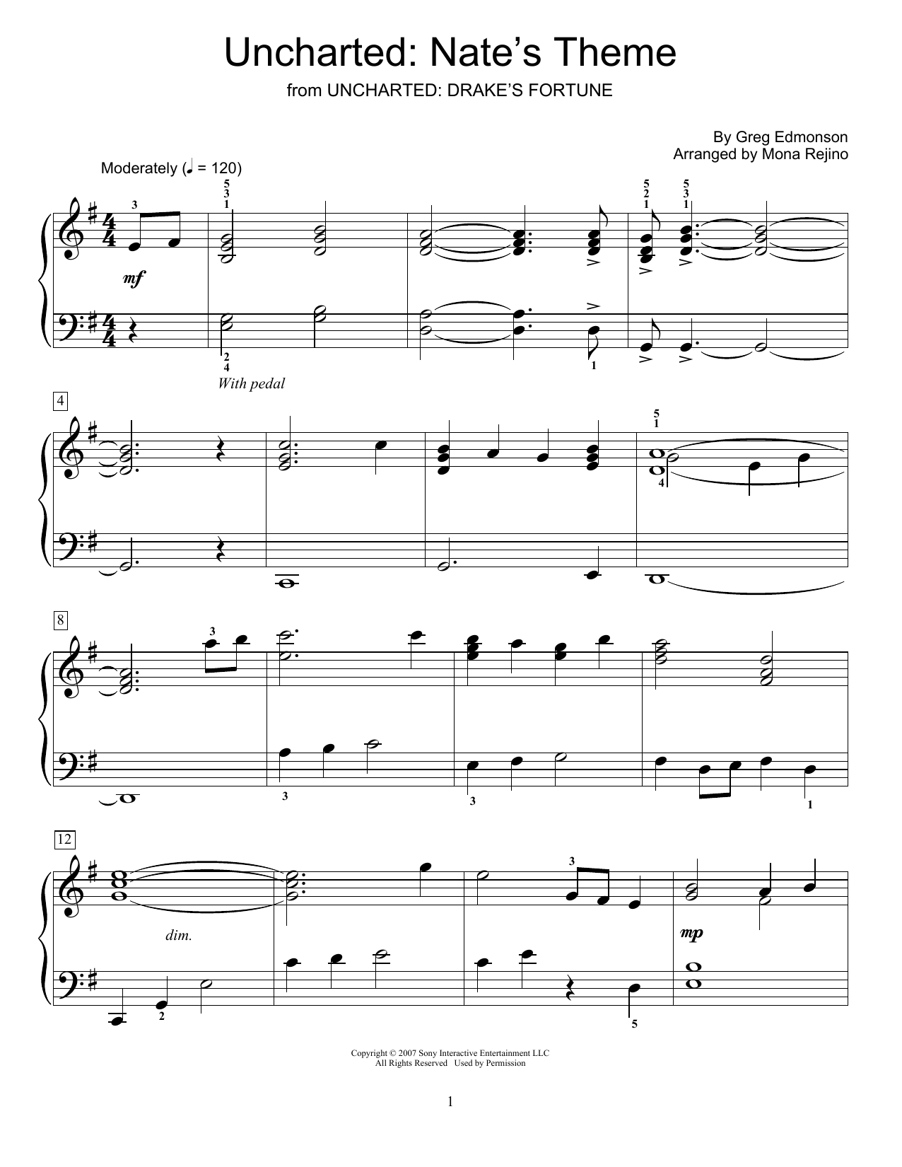 Produktbild zu: Uncharted: Nate's Theme (from Uncharted: Drake's Fortune) (arr. Mona Rejino)
