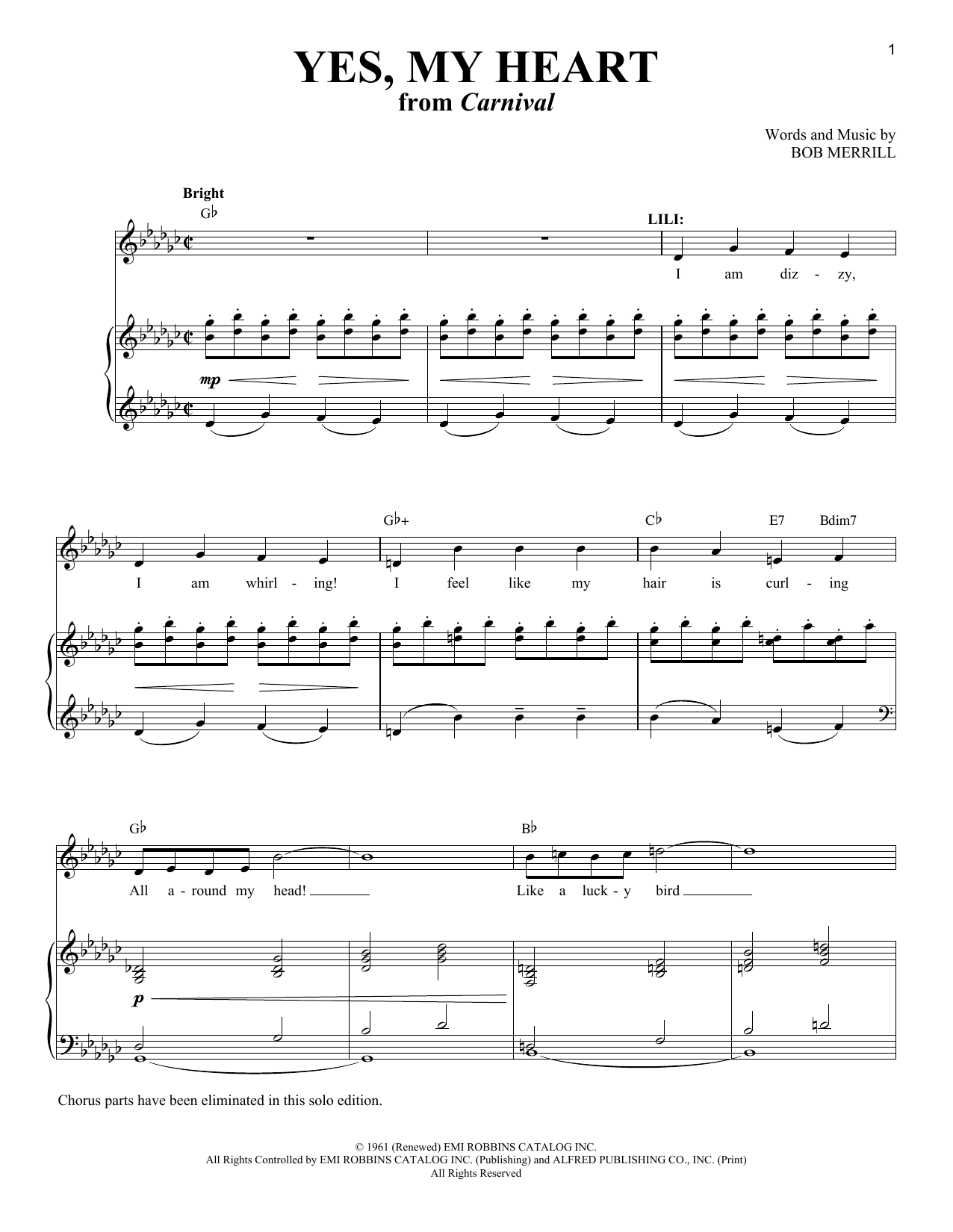 Produktbild zu: Yes, My Heart (from Carnival)
