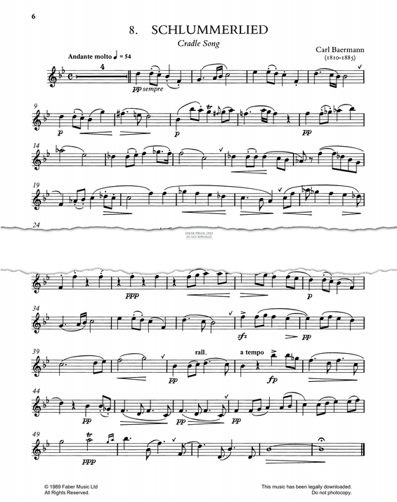 Product gallery: Page 1 of 1 Schlummerlied (from 'Second Book of Clarinet Solos'), Carl Baermann