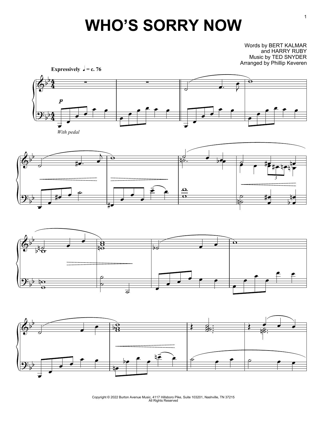 Product picture to: Who's Sorry Now (arr. Phillip Keveren)