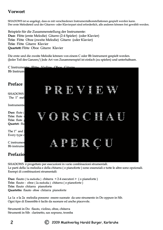 Produktgalerie: Seite 5 von 11 Shadows (Partitur), , Gemischtes Ensemble 2 Instrumente in C, 4 Gitarren und Klavier