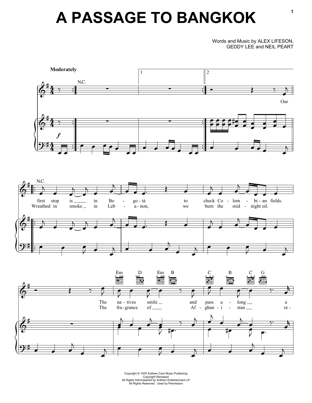 Produktgalerie: Seite 1 von 1 A Passage To Bangkok, Rush, Gesang, Gitarre, Klavier