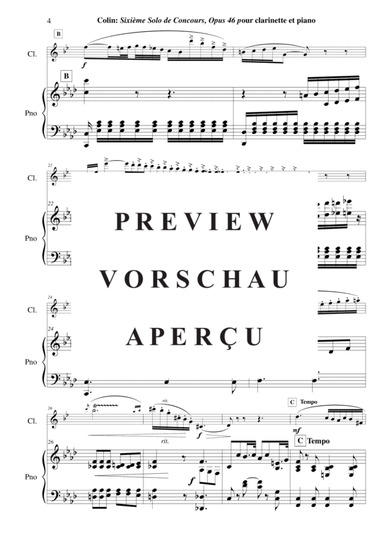 Produktgalerie: Seite 5 von 21 Sixième Solo de Concours, opus 46 , , (Klarinette in B + Klavier)
