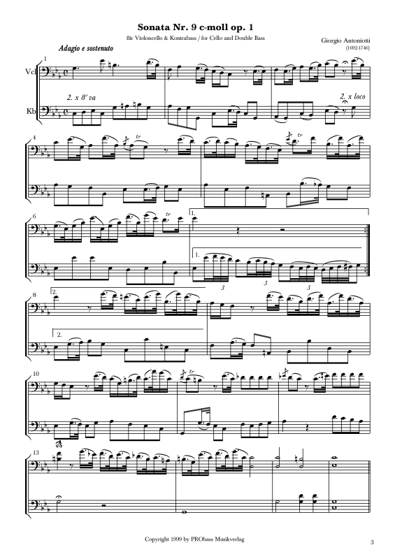Produktgalerie: Seite 1 von 9 Sonata Nr. 9 c-moll op. 1, , Cello und Kontrabass