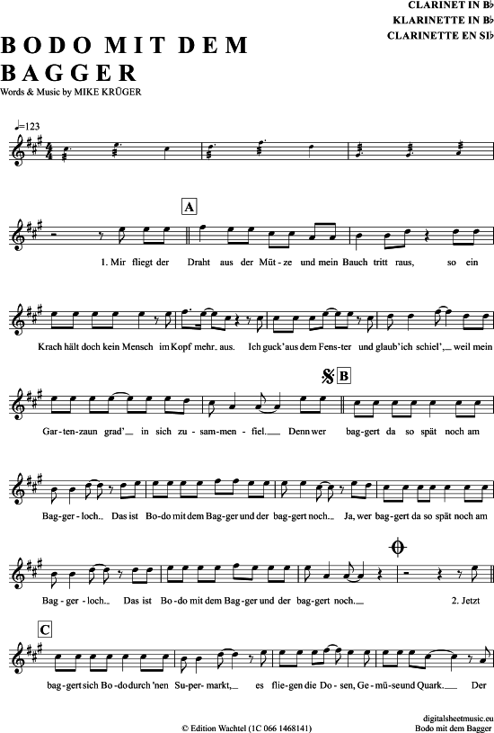 Product gallery: Page 1 of 4 Bodo Mit Dem Bagger , Krüger, Mike, Clarinet in B-flat
