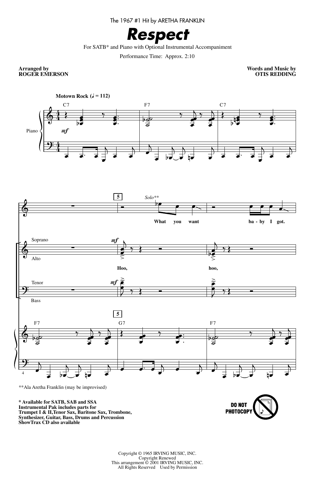 Produktgalerie: Seite 1 von 1 Respect (arr. Roger Emerson), Aretha Franklin, Chor