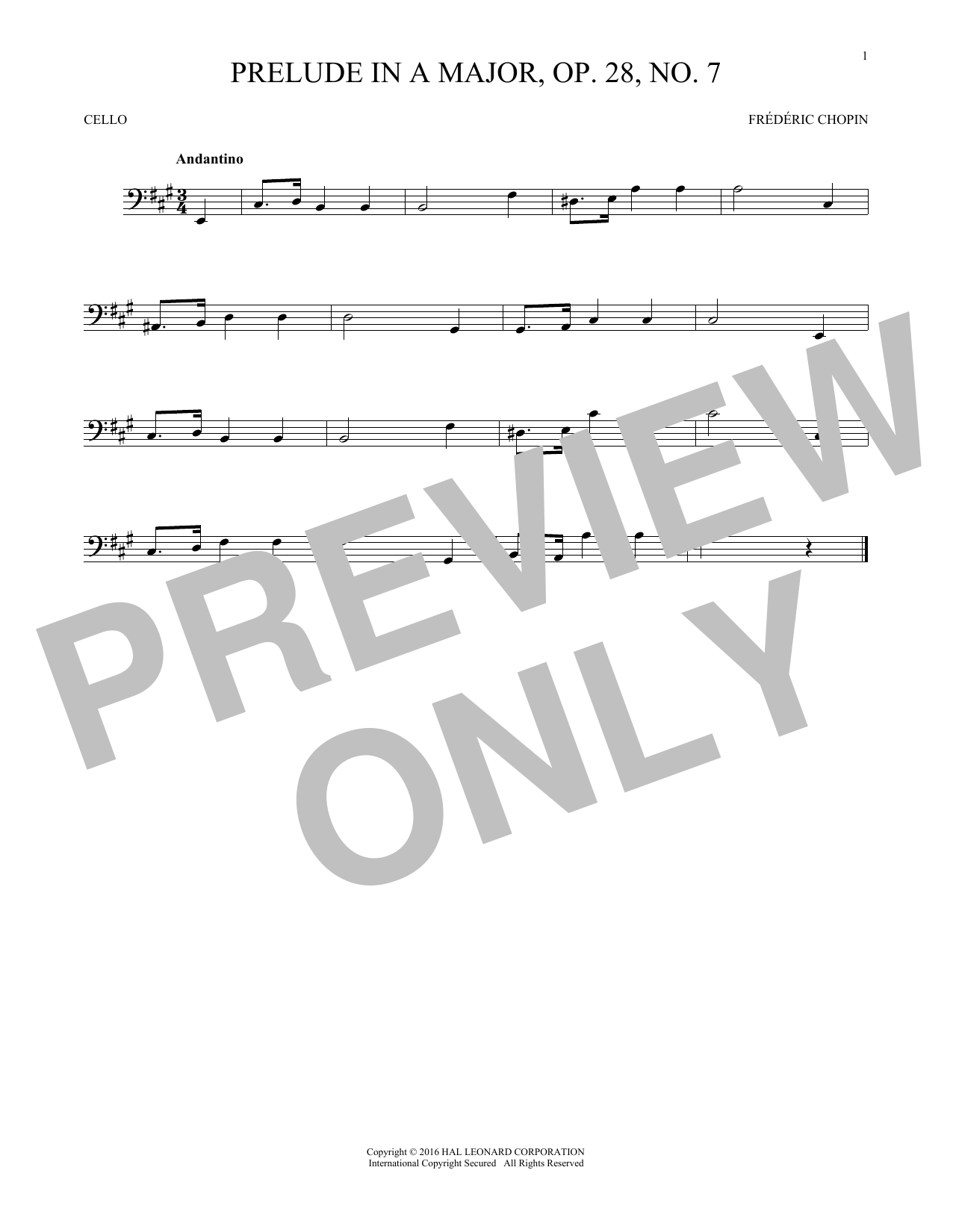 Produktgalerie: Seite 1 von 1 Prelude In A Major, Op. 28, No. 7, Frédéric Chopin, Violoncello