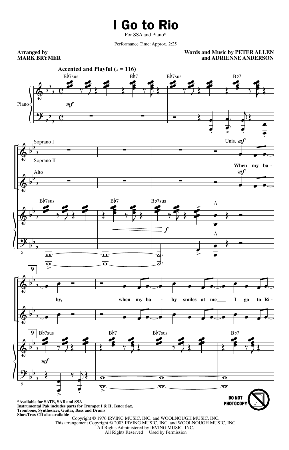 Produktgalerie: Seite 1 von 1 I Go To Rio (from The Boy From Oz) (arr. Mark Brymer), Peter Allen, Chor