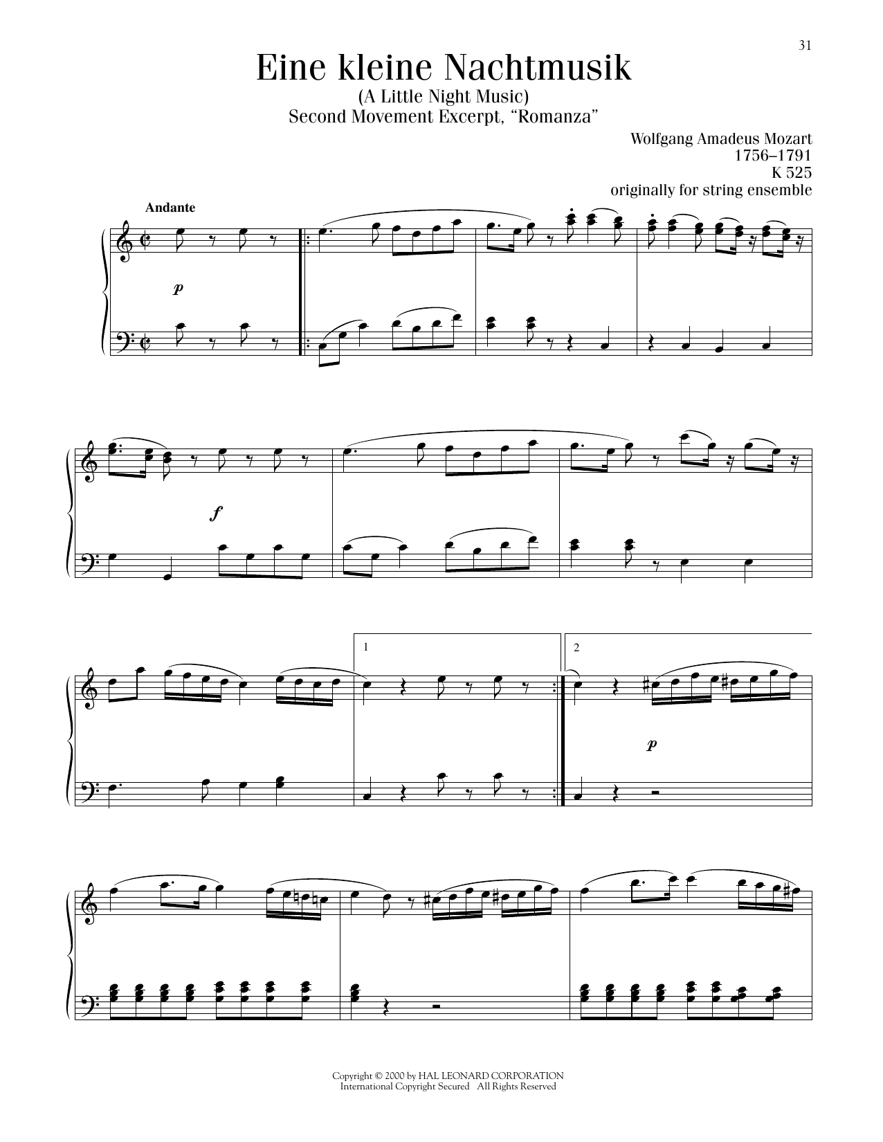 Product picture to: Eine Kleine Nachtmusik ("Romance"), Second Movement