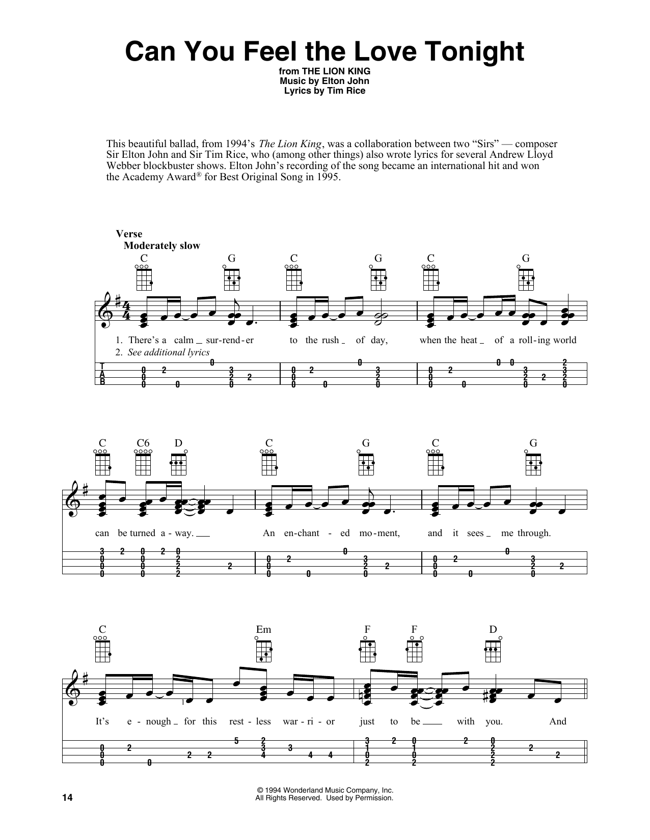 Product gallery: Page 1 of 1 Can You Feel The Love Tonight (from The Lion King) (arr. Fred Sokolow), Elton John