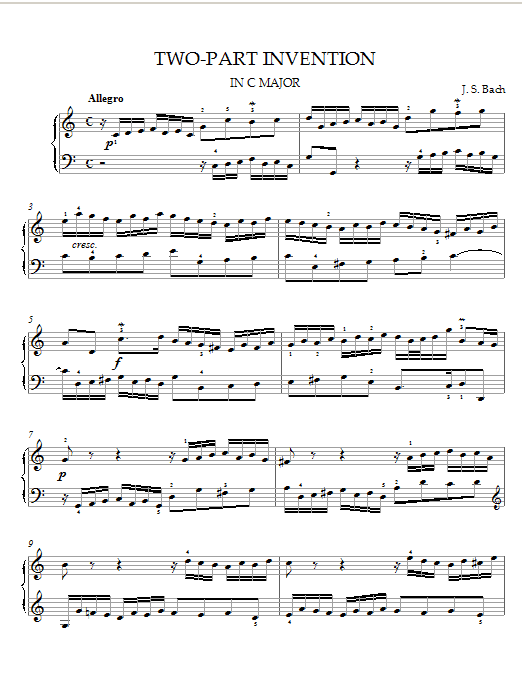 Product gallery: Page 1 of 1 Two-Part Invention in C Major, Bach