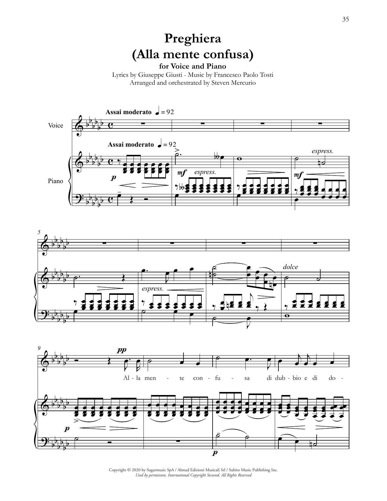 Product picture to: Preghiera (Alla mente confusa) (arr. Steven Mercurio)