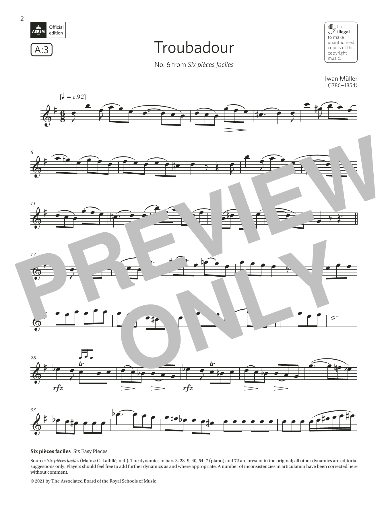 Product gallery: Page 1 of 1 Troubadour (from Six pièces faciles) (Grade 5 List A3 from the ABRSM Clarinet syllabus from 2022), Iwan Müller