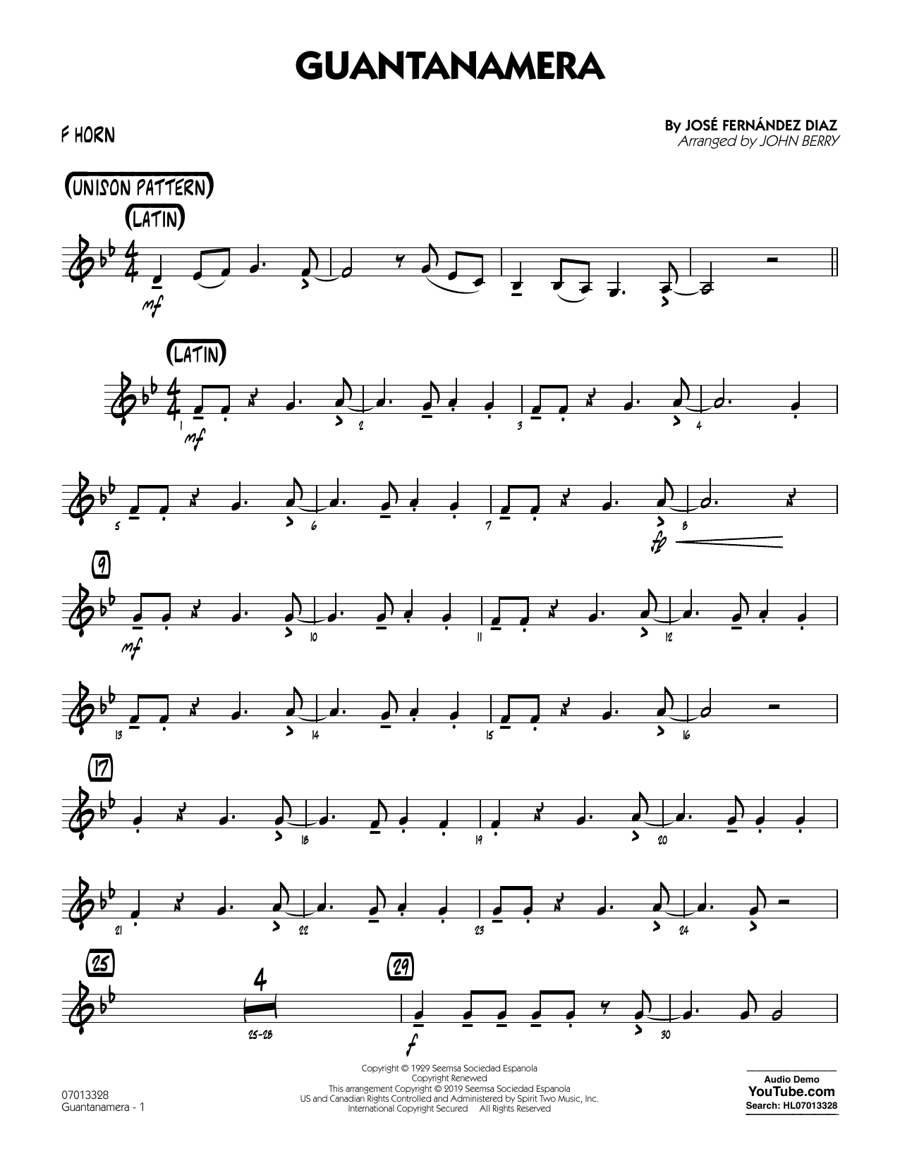 Produktgalerie: Seite 1 von 1 Guantanamera (arr. John Berry) - F Horn, 