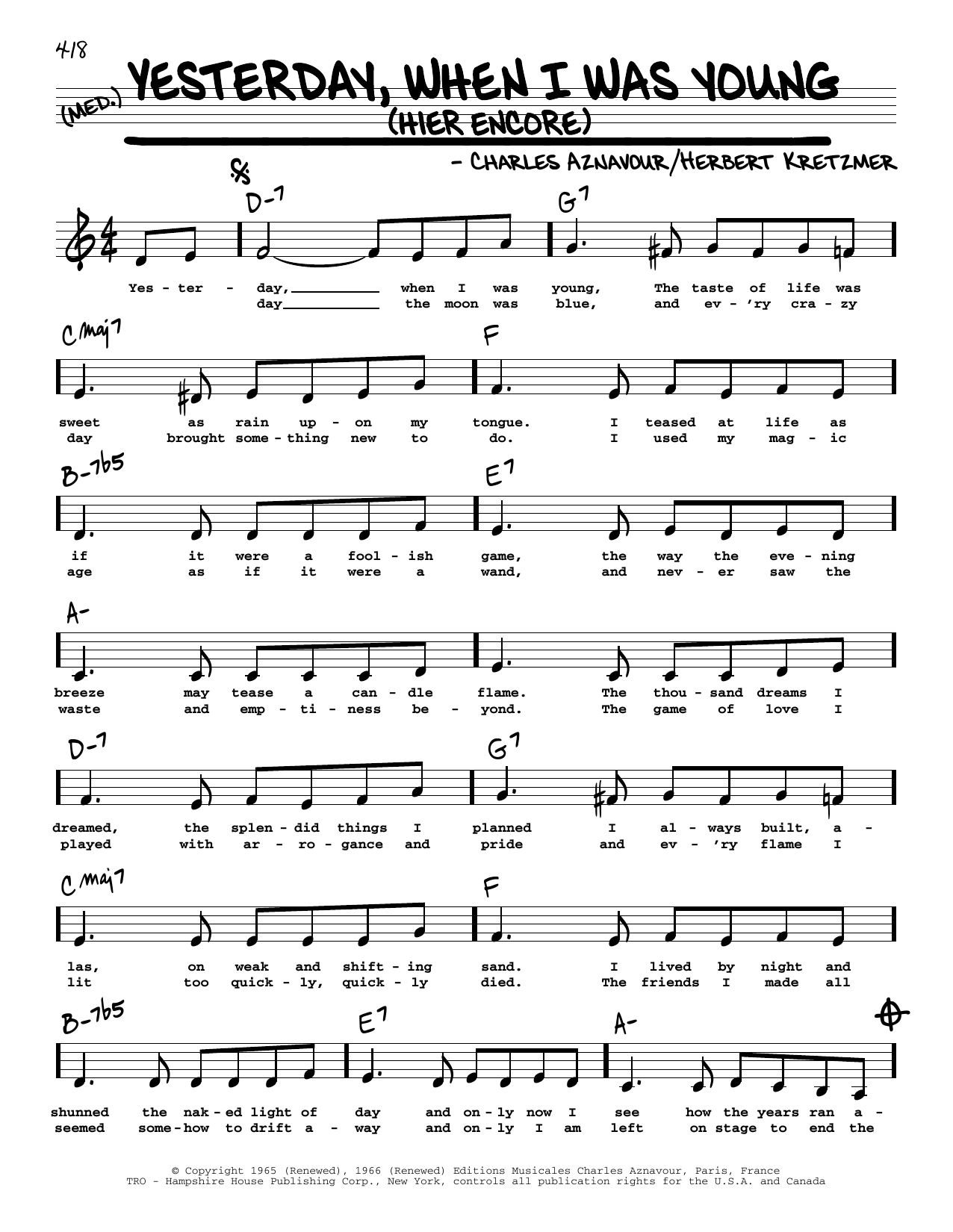 Produktbild zu: Yesterday, When I Was Young (Hier Encore) (Low Voice)
