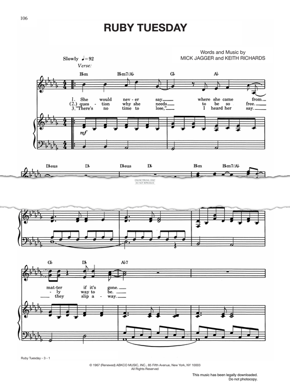 Produktgalerie: Seite 1 von 1 Ruby Tuesday, The Rolling Stones, Gesang, Gitarre, Klavier