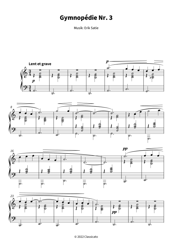 Product gallery: Page 1 of 6 Gymnopédie Nr. 3 - Langsam und würdevoll, , Solo Piano