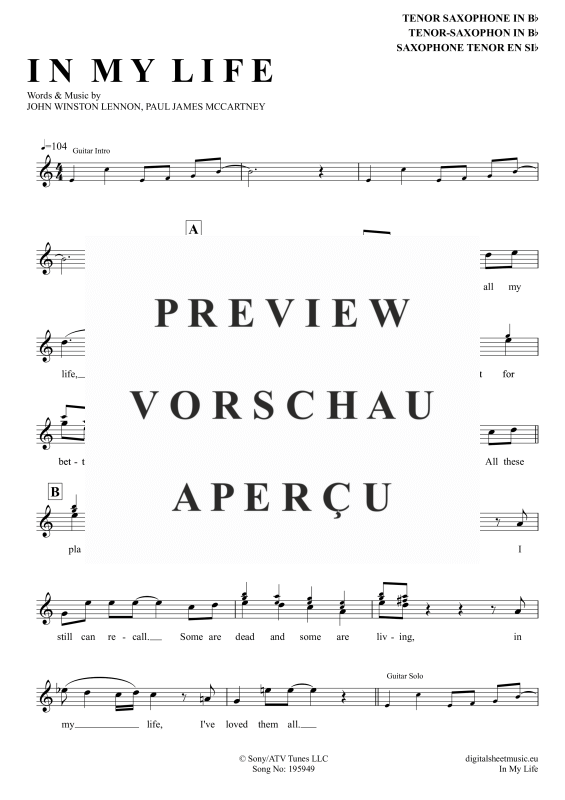 Product gallery: Page 2 of 4 In My Life, Beatles, The, (Tenor-Sax)