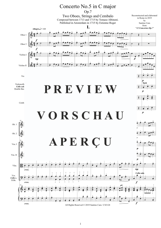 Product gallery: Page 2 of 11 Concerto No.5 in C-Dur Op.7, , 2 Solo Oboes, String Ensemble, and Harpsichord (Bc)