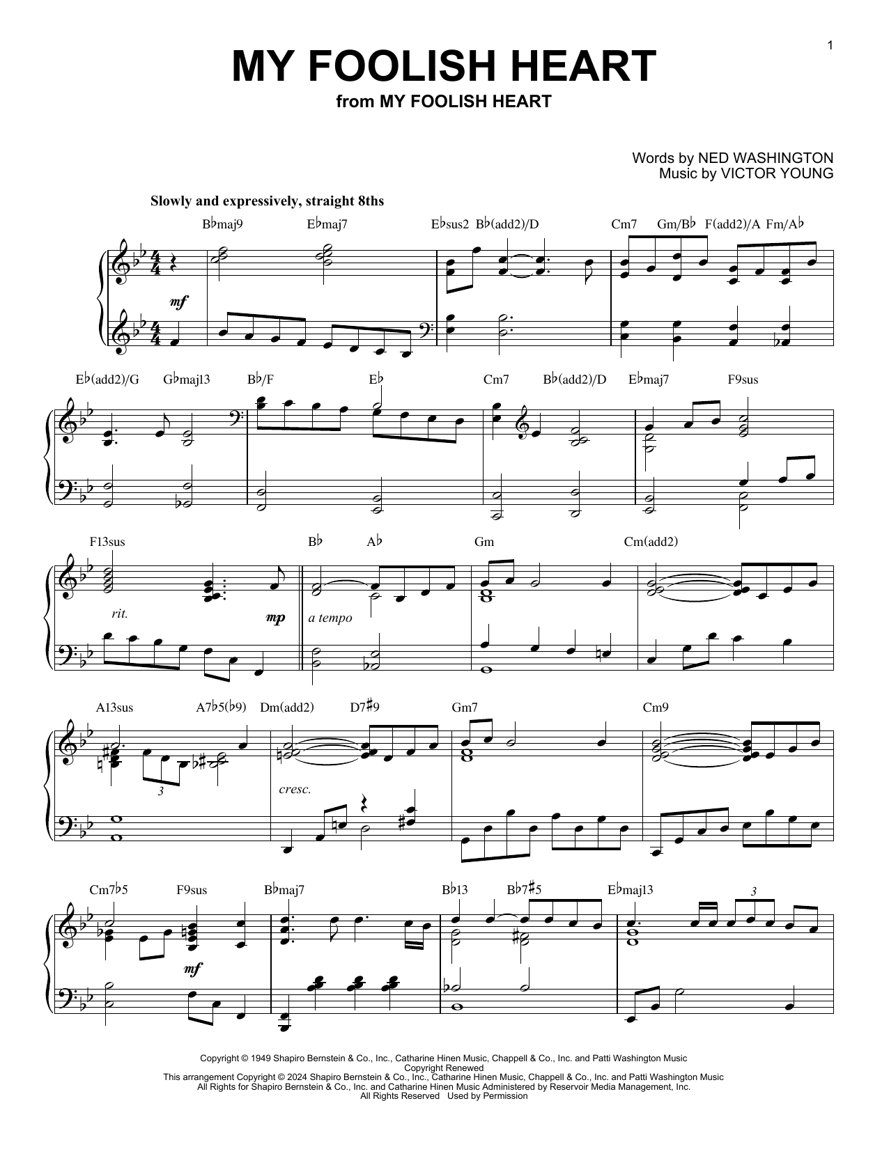 Produktbild zu:  My Foolish Heart (arr. Brent Edstrom) - Ned Washington
