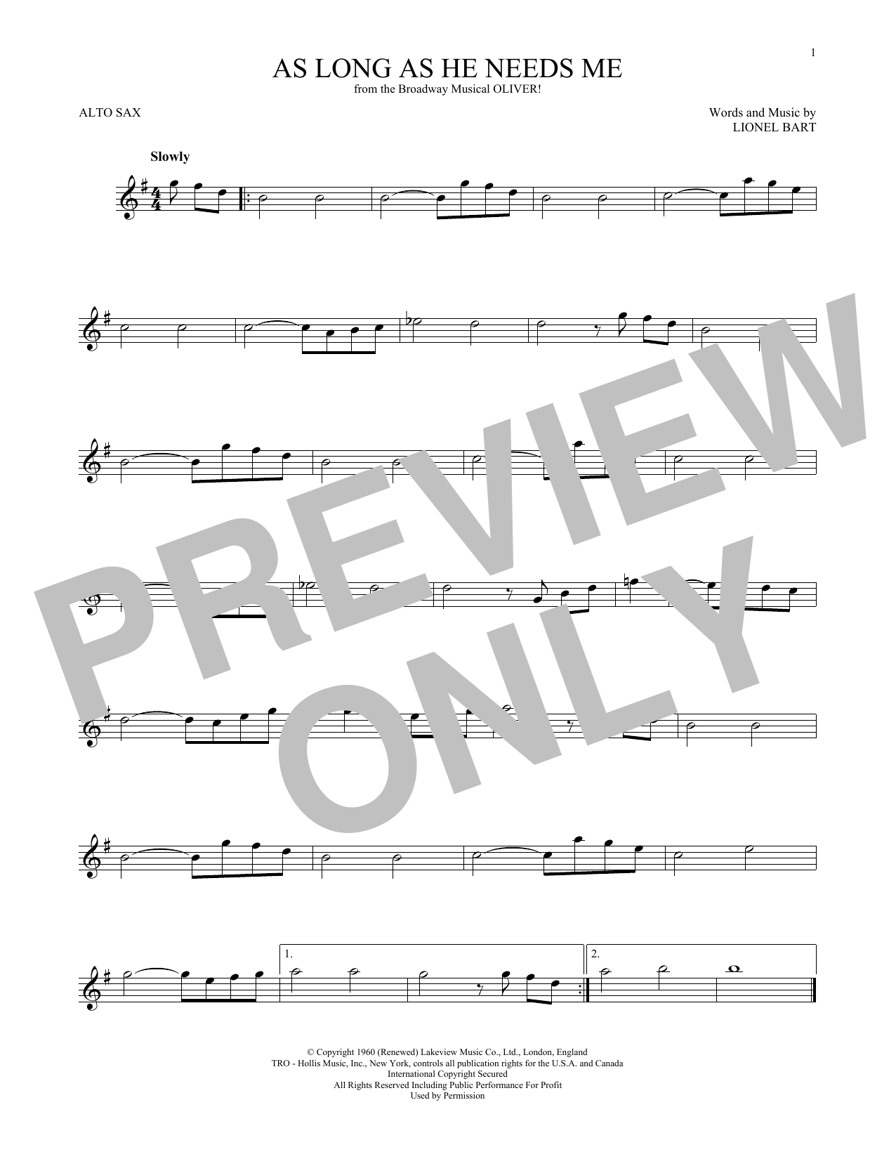 Product gallery: Page 1 of 1 As Long As He Needs Me, Lionel Bart