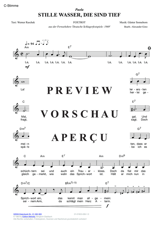 gallery: Stille Wasser, die sind tief , Paola, (melody parts in C/B/E flat)