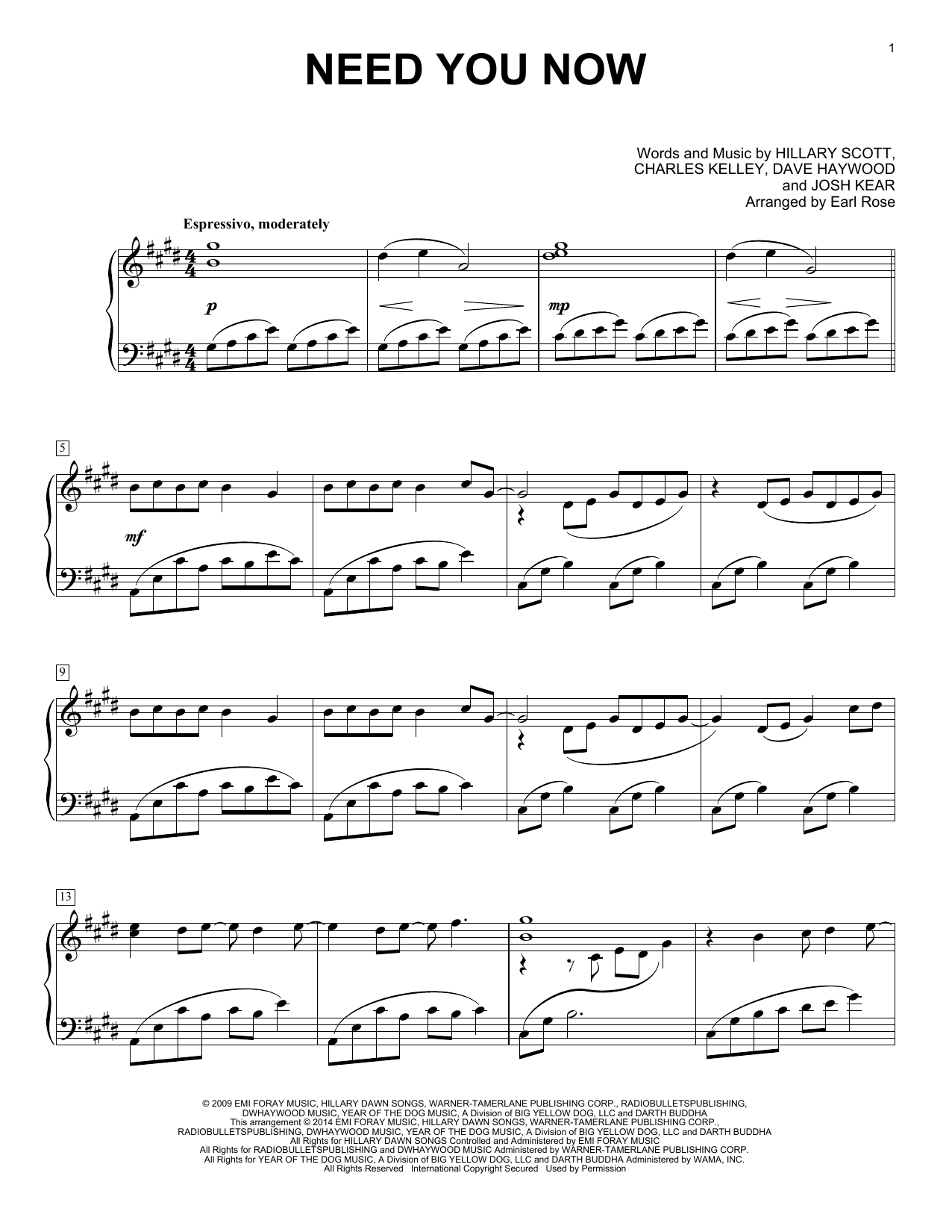 Produktbild zu: Need You Now (arr. Earl Rose)