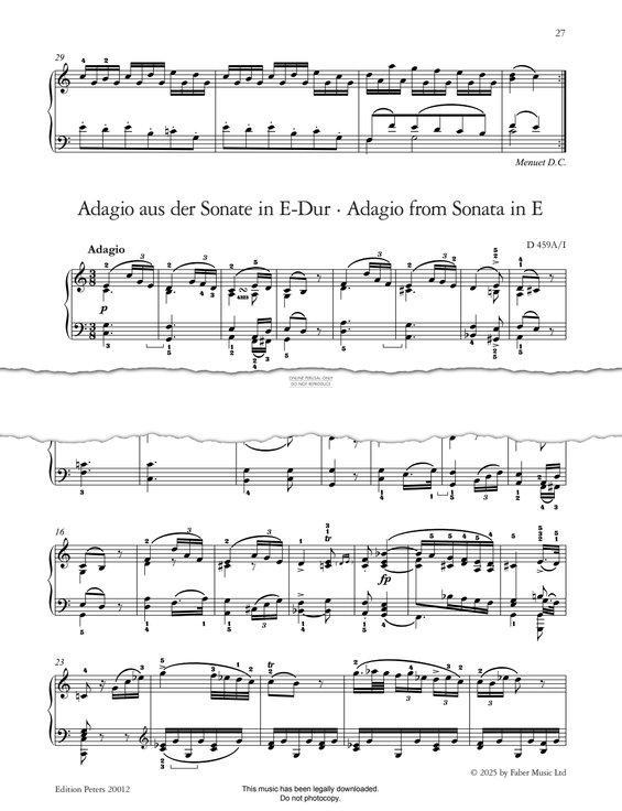 Produktgalerie: Seite 1 von 1 Adagio from Sonata in E, D 459A/I, Franz Schubert, Klavier