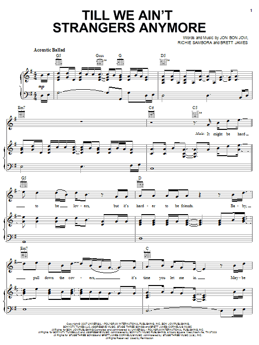 Produktgalerie: Seite 1 von 1 Till We Ain't Strangers Anymore, Bon Jovi featuring LeAnn Rimes, Gesang, Gitarre, Klavier