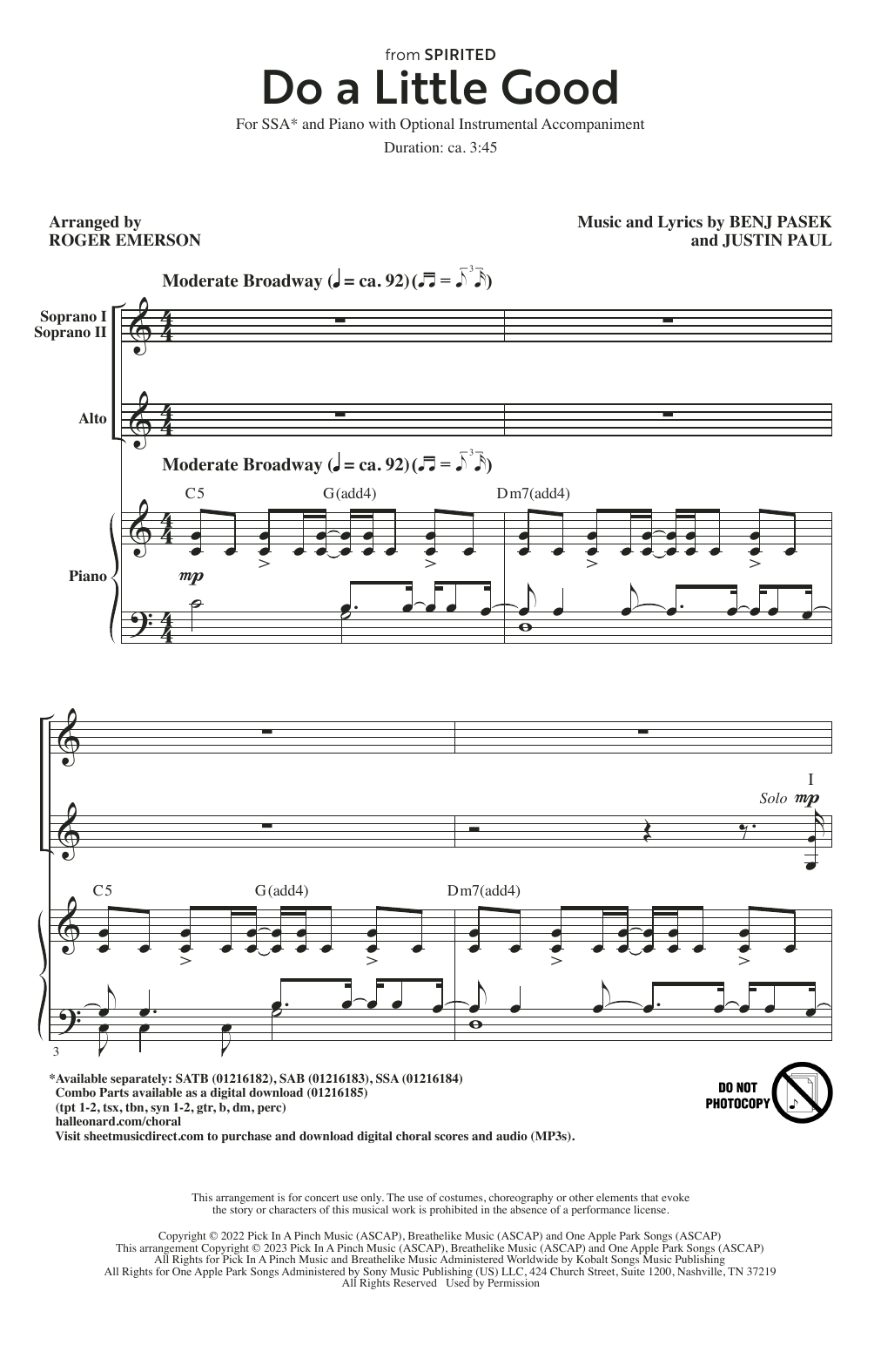 Product gallery: Page 1 of 1 Do A Little Good (from Spirited) (arr. Roger Emerson), Pasek & Paul