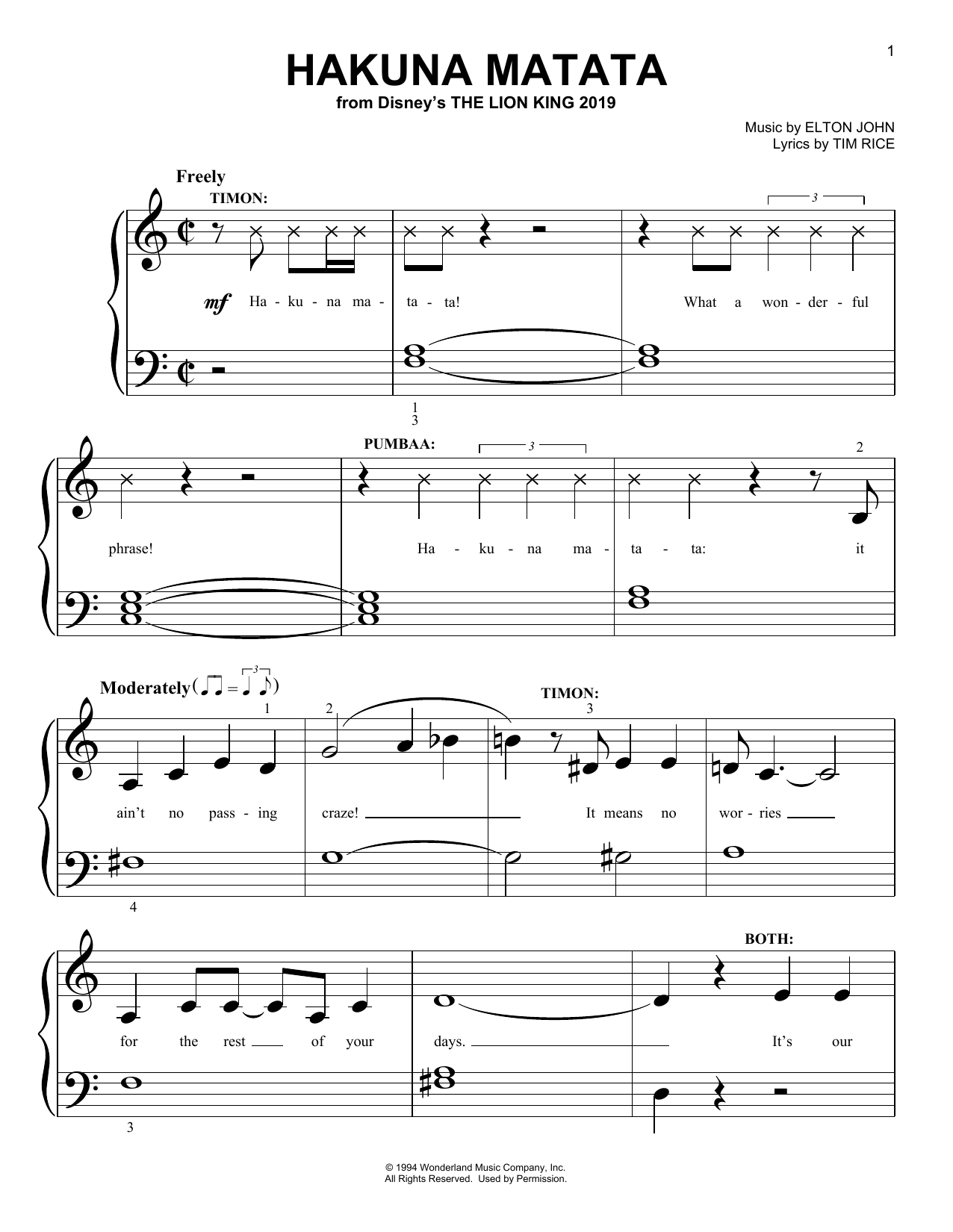 Produktbild zu: Hakuna Matata (from The Lion King 2019)
