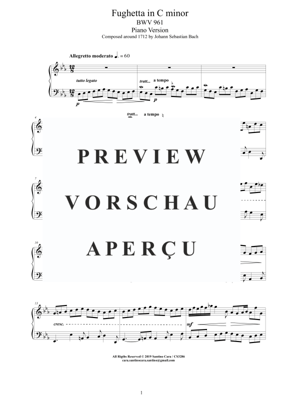 Produktgalerie: Seite 2 von 3 Fughetta in C-Moll BWV 961 - Piano Version, , Klavier Solo