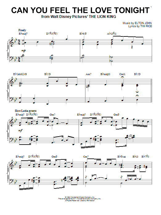 Product gallery: Page 1 of 1 Can You Feel The Love Tonight [Jazz version] (from The Lion King) (arr. Brent Edstrom), Elton John