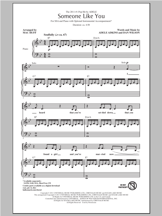 Produktgalerie: Seite 1 von 1 Someone Like You (arr. Mac Huff), Adele, Chor